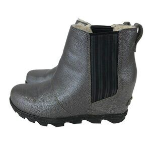 Sorel Wedge Chelsea Boot Women 9 Silver Gray Joan of Arctic Sherpa LL5335-052
